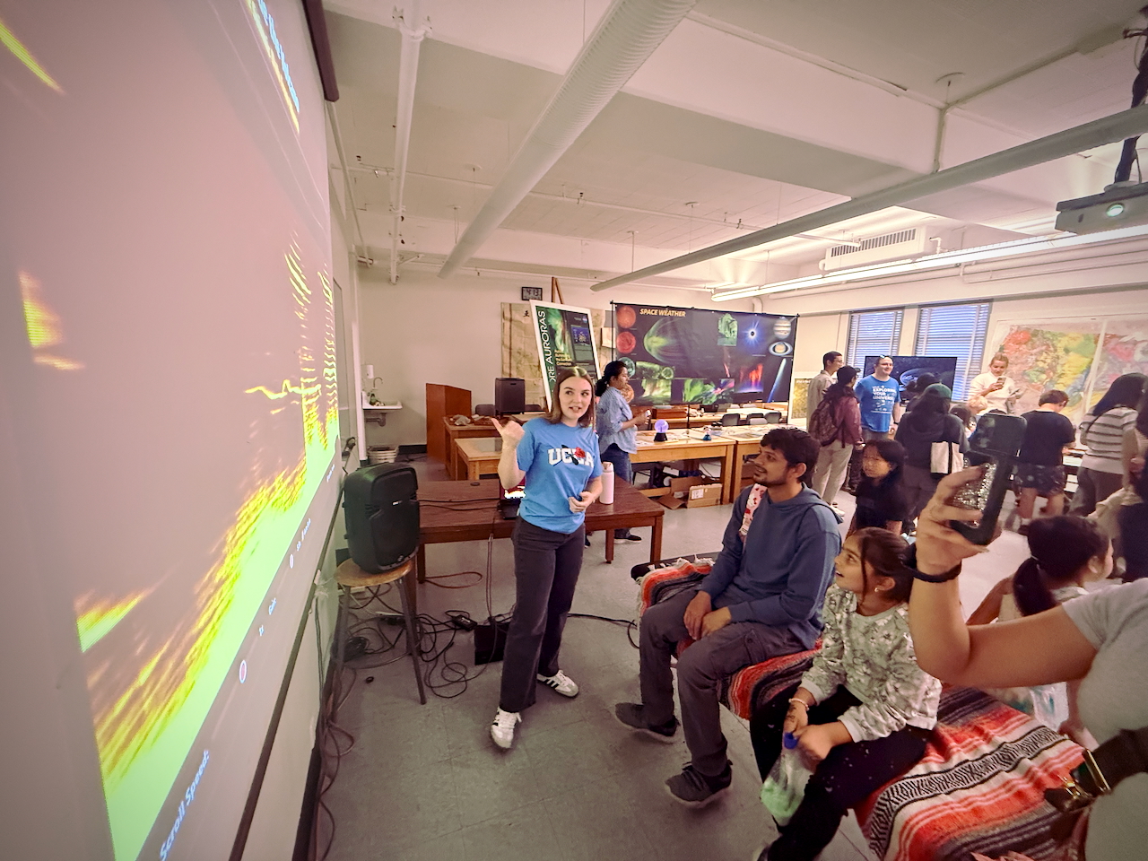 SONARA team presenting audified heliophysics data to students at CU Boulder